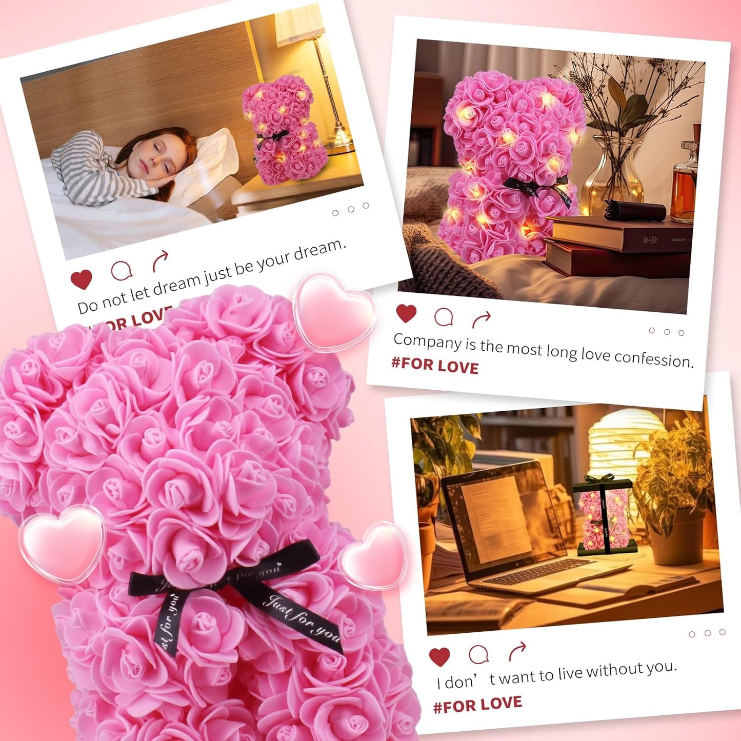 Forever Rose Teddy Bear - Pink