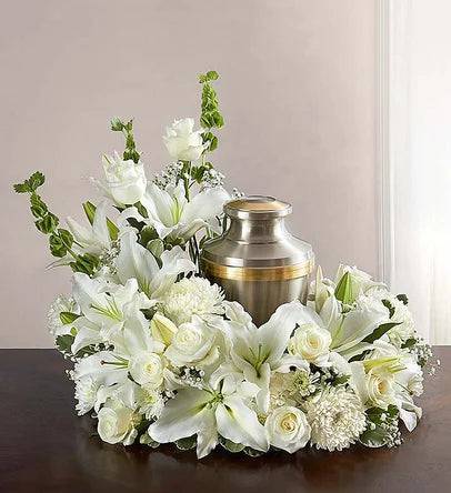 Pure White Urn Cremation Flowers