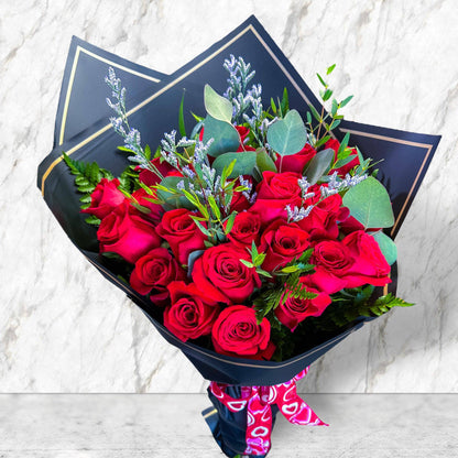 Luxurious Wrapped Rose Bouquet - Red Rose, White Rose or Purple Rose