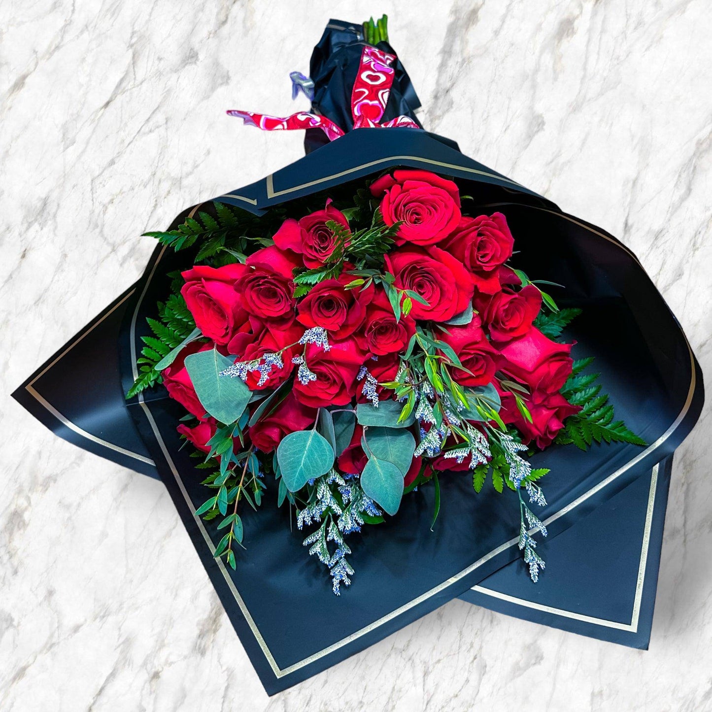 Luxurious Wrapped Rose Bouquet - Red Rose, White Rose or Purple Rose