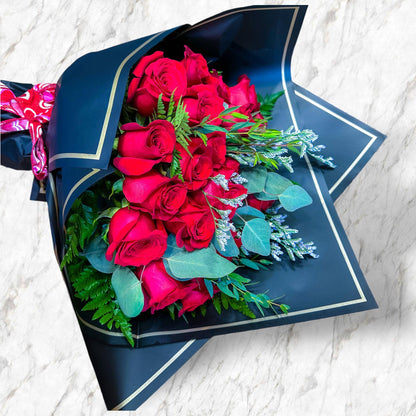 Luxurious Wrapped Rose Bouquet - Red Rose, White Rose or Purple Rose