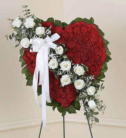 Always Remember Solid Heart Tribute - Red with White Roses