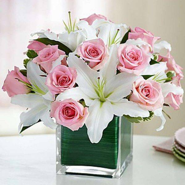 Pink Rose and Lily Bouquet by DGM Flowers