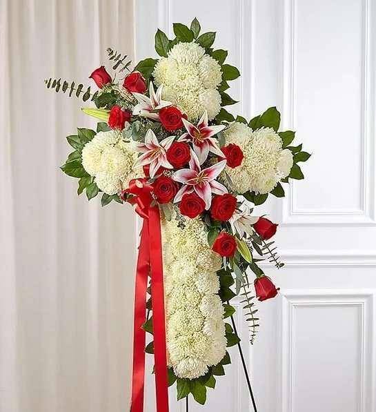 Red Rose & Lily Standing Cross