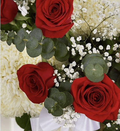 Red & White Standing Cross With Red Rose Break