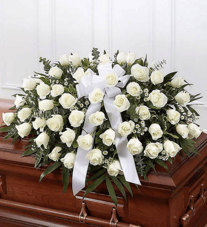 White Rose Half Casket Cover