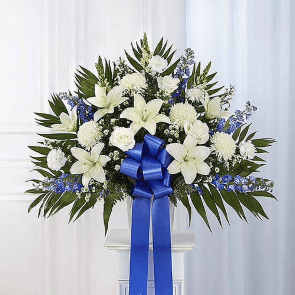 Blue & White Funeral Standing Basket