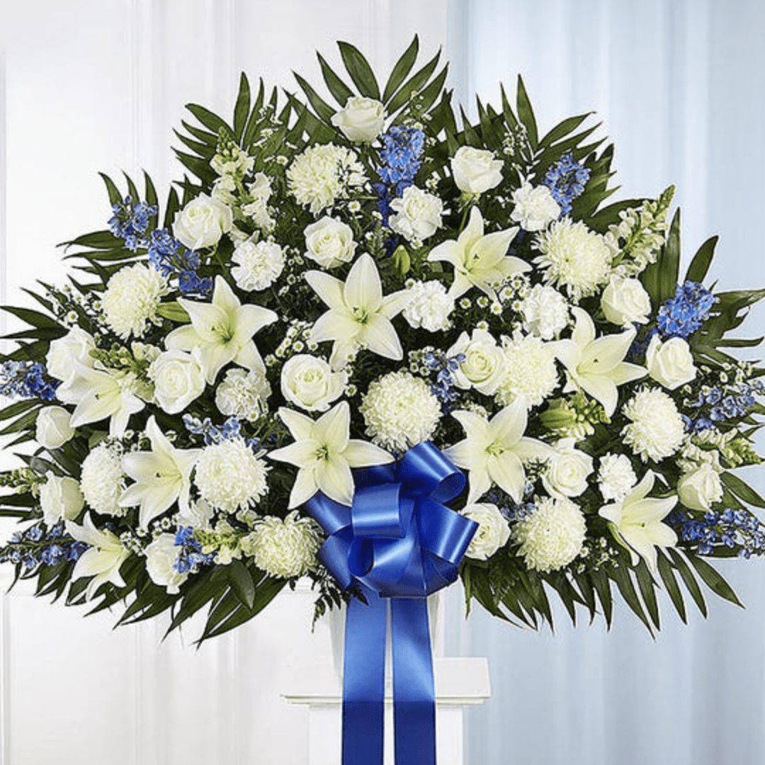 Blue & White Funeral Standing Basket