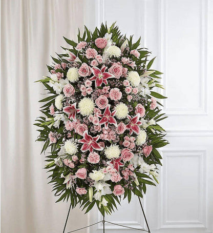 Pink & White Funeral Standing Spray