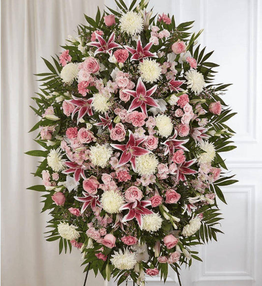 Pink & White Funeral Standing Spray