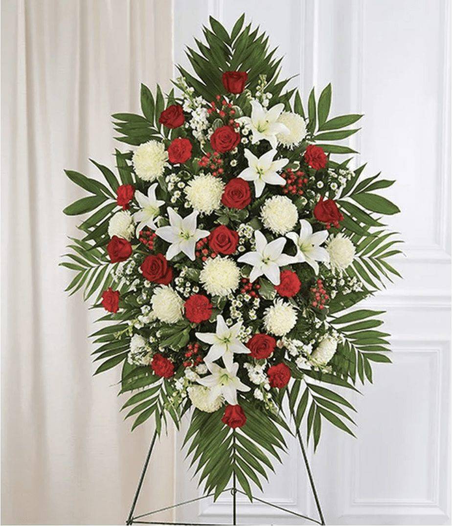 Red & White Sympathy Standing Spray