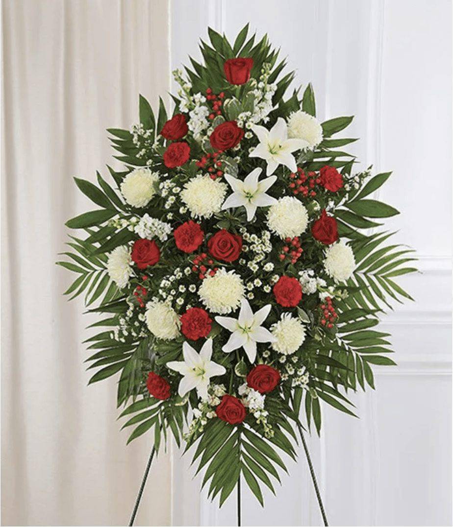 Red & White Sympathy Standing Spray