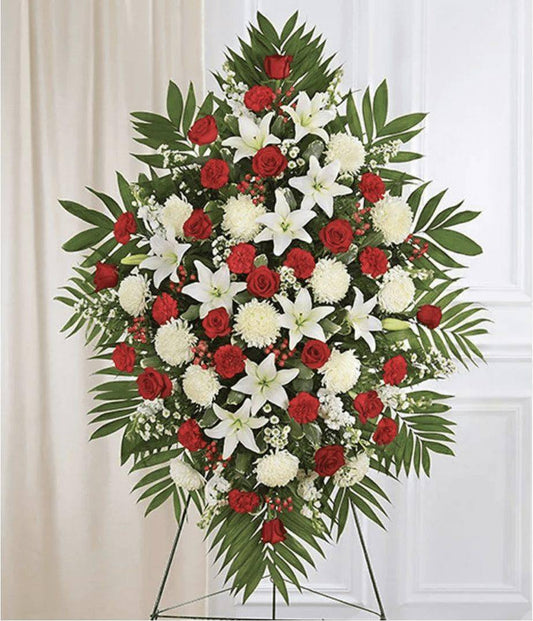 Red & White Sympathy Standing Spray