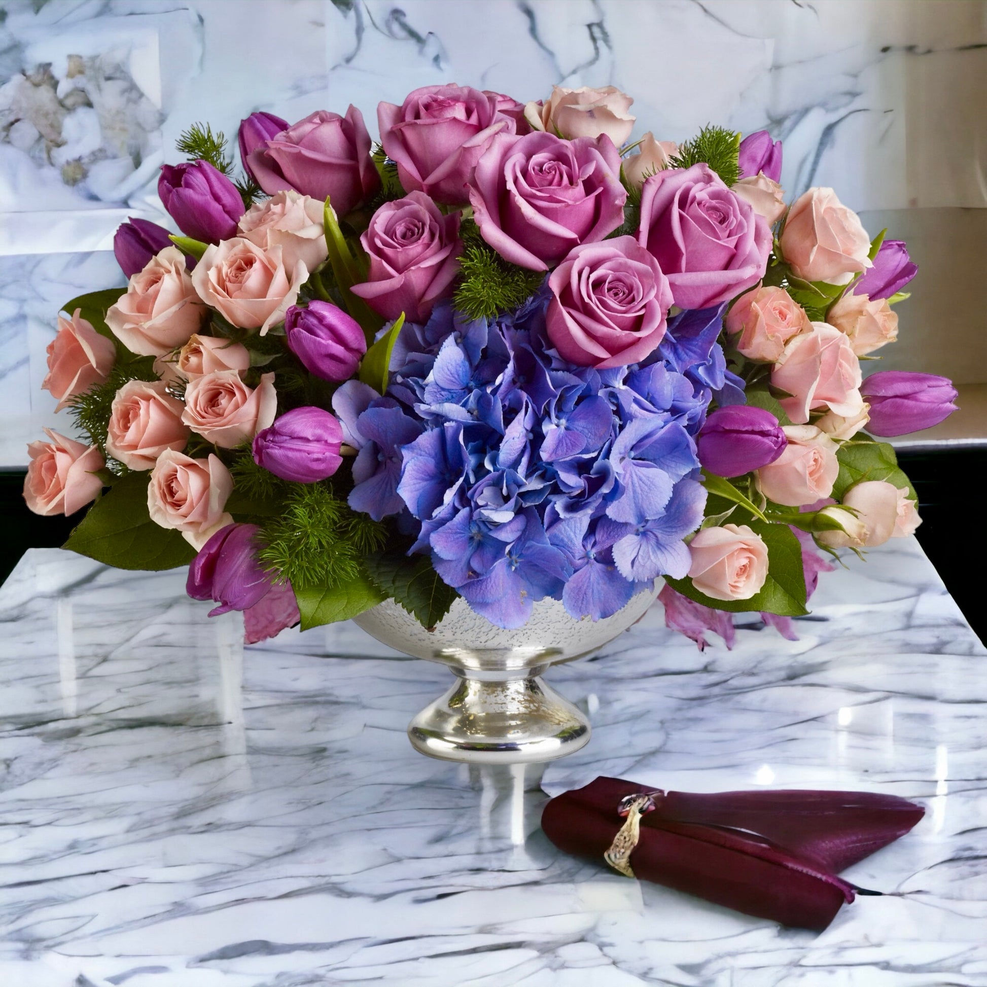 Purple Elegance Centerpiece - DGM Flowers  | Fort Lauderdale Florist