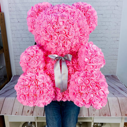 Giant 26" Rose Bear - Pink Rose Bear Gift Box - DGM Flowers  | Fort Lauderdale Florist