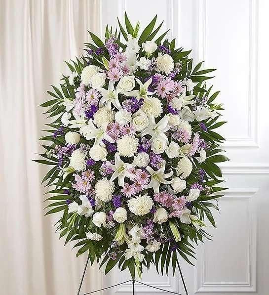 Lavender & White Sympathy Standing Spray - DGM Flowers  | Fort Lauderdale Florist