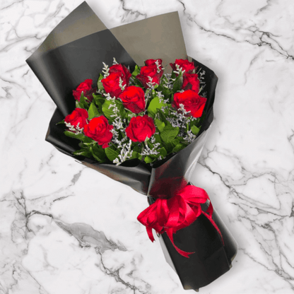 luxury red rose bouquet with black wrap - Red Rose, White Rose or Purple Rose - DGM Flowers  | Fort Lauderdale Florist