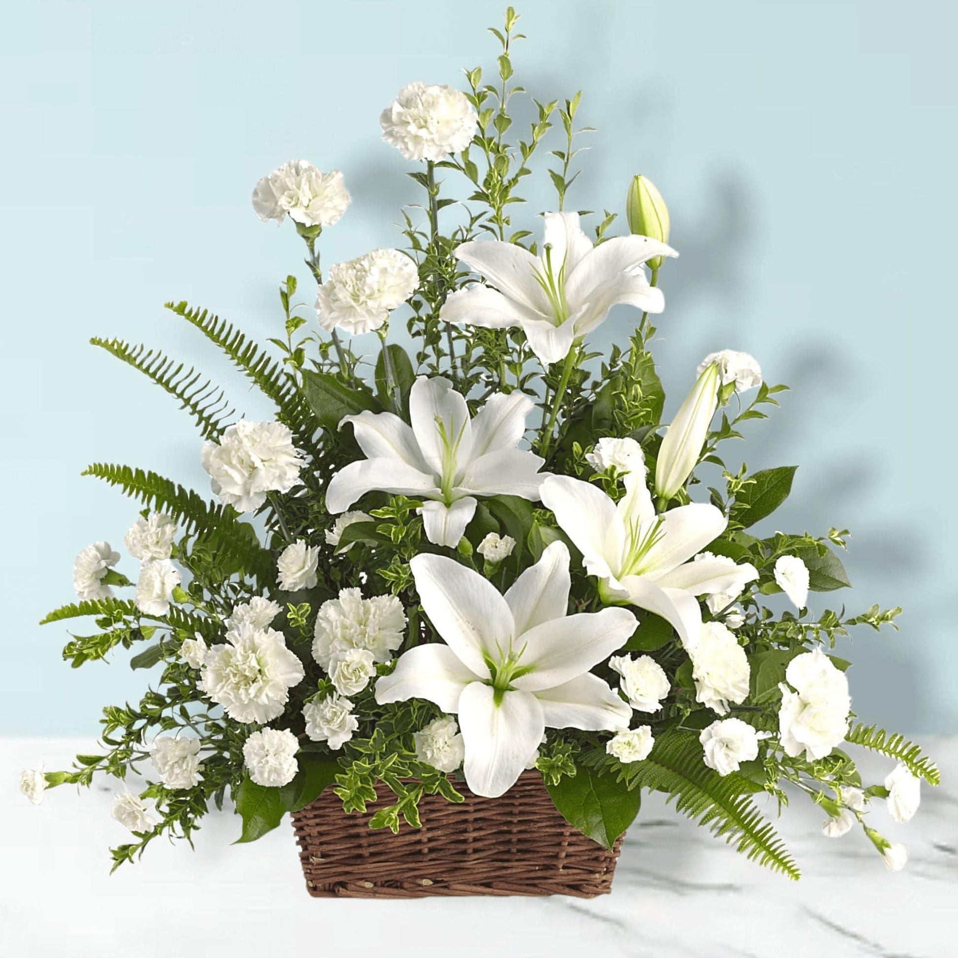 Peaceful White Lilies Basket - DGM Flowers  | Fort Lauderdale Florist
