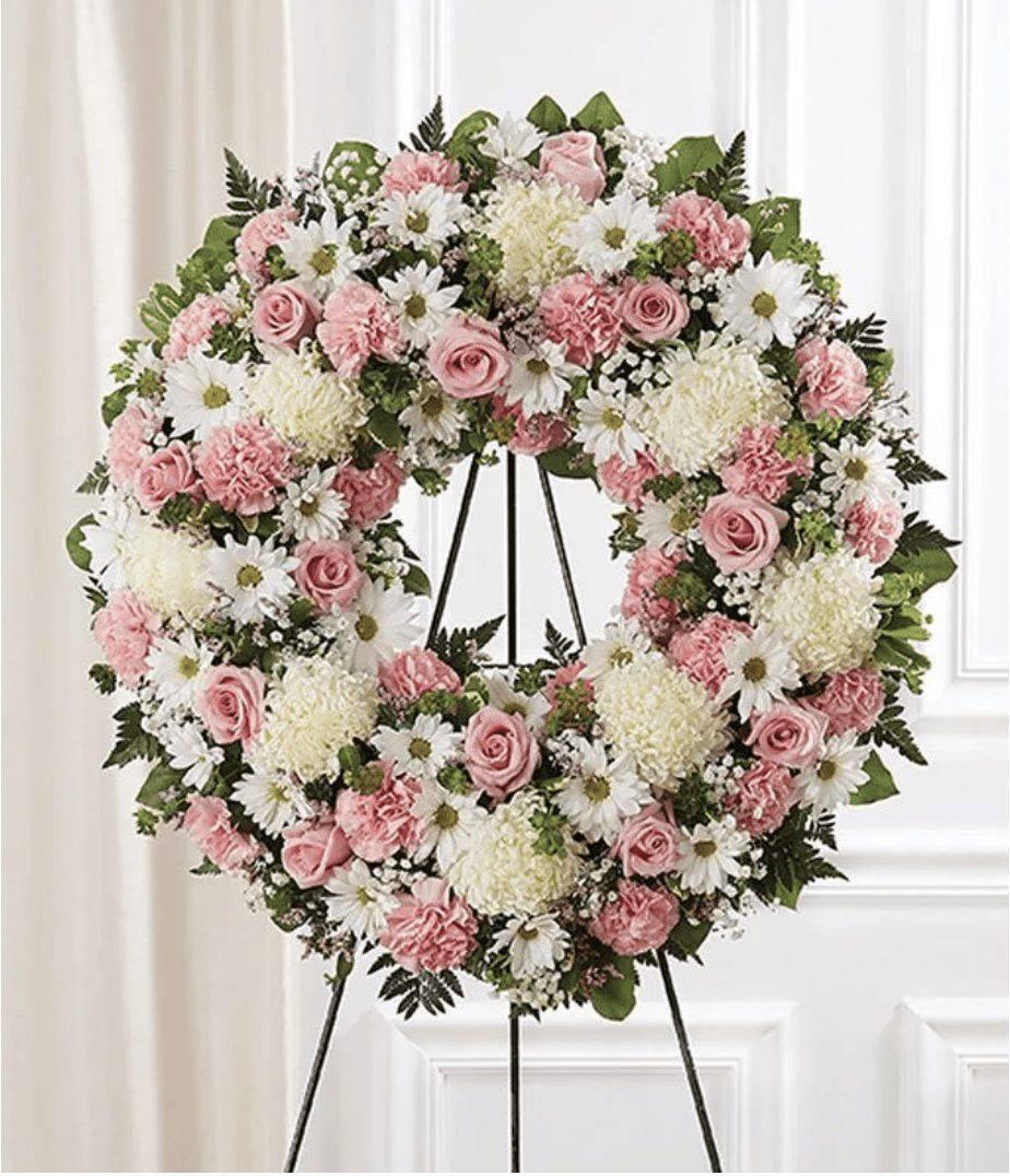 Pink & White Circle Standing Wreath - DGM Flowers  | Fort Lauderdale Florist