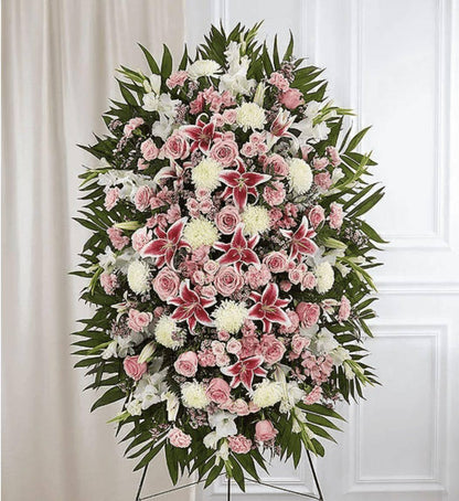 Pink & White Funeral Standing Spray - DGM Flowers  | Fort Lauderdale Florist