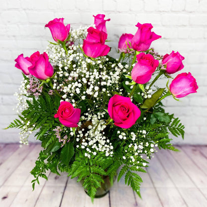 Pink Roses, One Dozen, Premium Long Stem Rose - DGM Flowers  | Fort Lauderdale Florist
