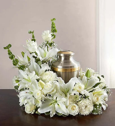 Pure White Urn Cremation Flowers - DGM Flowers  | Fort Lauderdale Florist