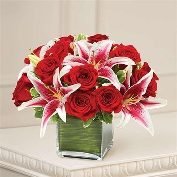 Red Rose & Lily Cube by DGM Flowers - DGM Flowers  | Fort Lauderdale Florist