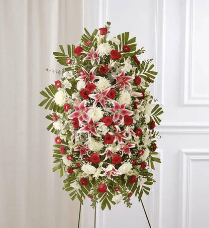 Red Rose And Lily Standing Spray - DGM Flowers  | Fort Lauderdale Florist