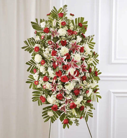 Red Rose And Lily Standing Spray - DGM Flowers  | Fort Lauderdale Florist