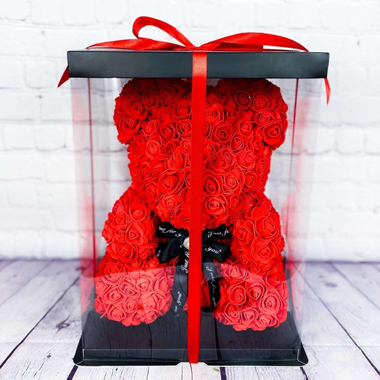 Roses Teddy Bear – Luxury Red Rose Bear in Gift Box (Large) - DGM Flowers  | Fort Lauderdale Florist