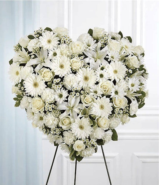 White Mixed Flower Solid Standing Heart - DGM Flowers  | Fort Lauderdale Florist