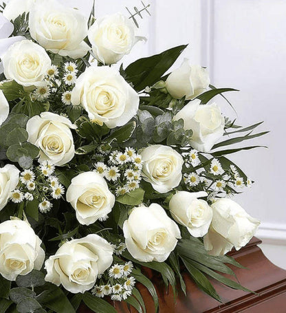 White Rose Half Casket Cover - DGM Flowers  | Fort Lauderdale Florist